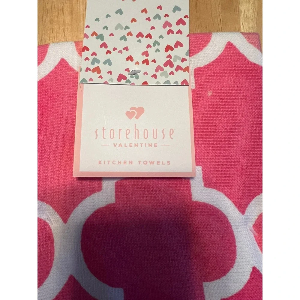 Storehouse Valentine Kitchen Towels Unisex 28in Pink Brand New 3-Pack Quatrefoil
